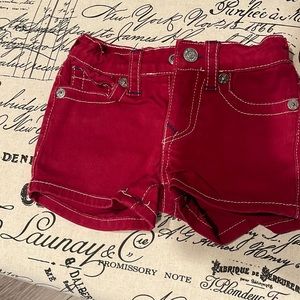 True Religion red girls shorts size toddler 4. Cut-off short. Adjustable waist.